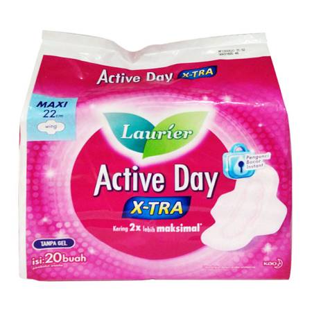 LAURIER ACTIVE DAY X-TRA MAXI WING PENGUNCI BOCOR INSTANT 22cm 20pads x24pcs